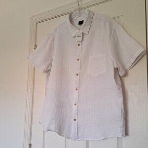J. CREW Brand New Stylish Men White Short-Sleeve Cotton Gauze Shirt Size XL